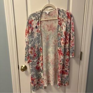 J. Jill Floral Open Cardigan 3/4 Sleeve Size Small Petite